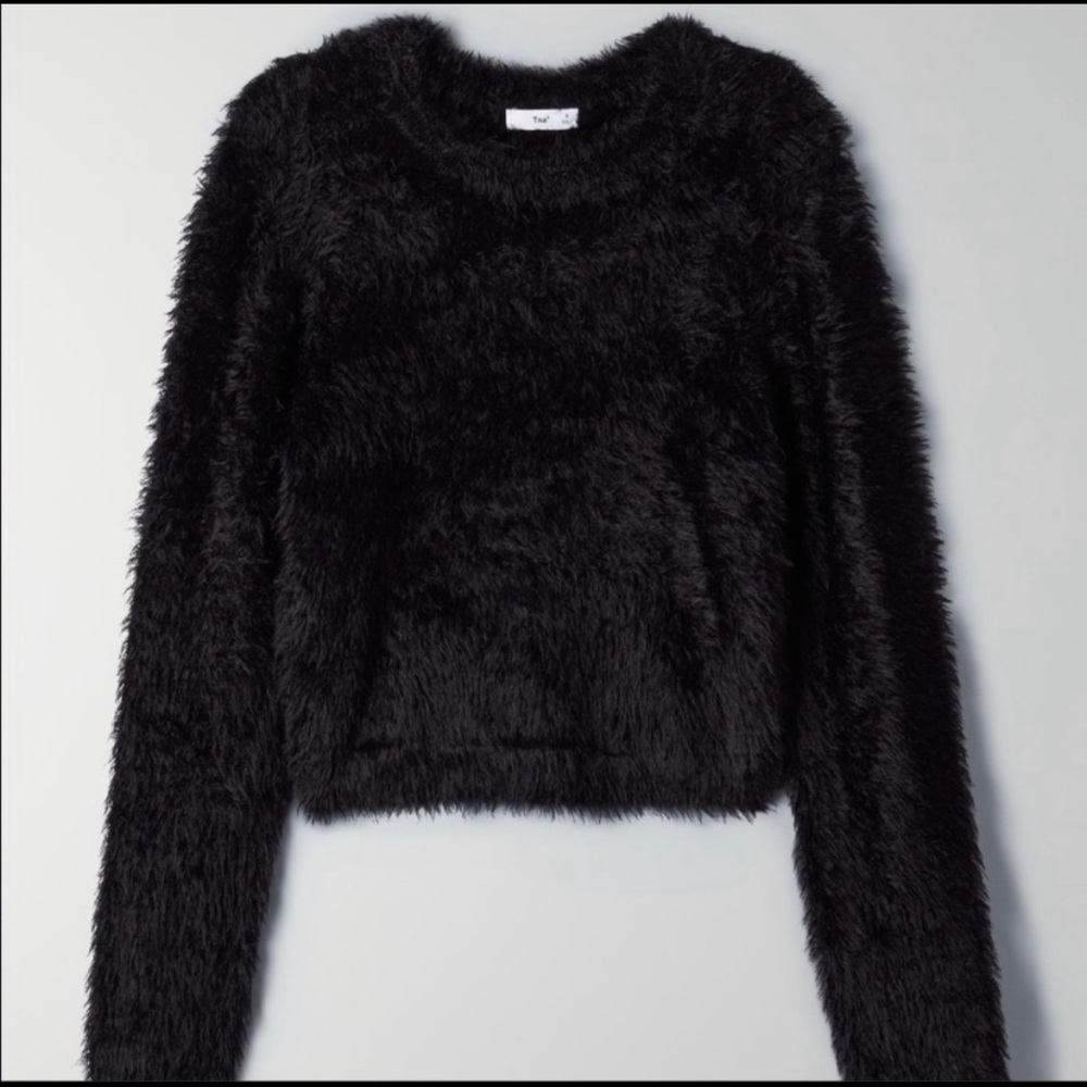TNA Black Cropped Fuzzy Sweater: Small